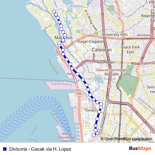 Divisoria - Gasak via H. Lopez bus Line Map