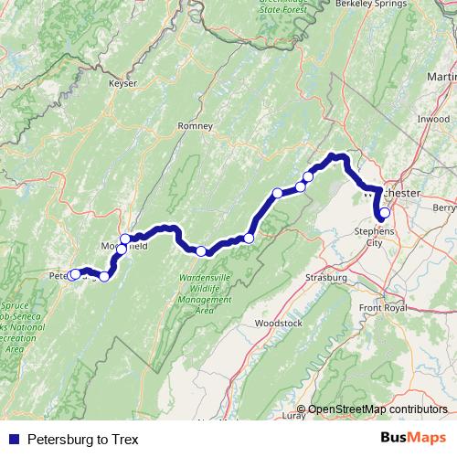 Petersburg to Trex bus Line Map