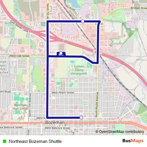 Northeast Bozeman Shuttle bus Line Map
