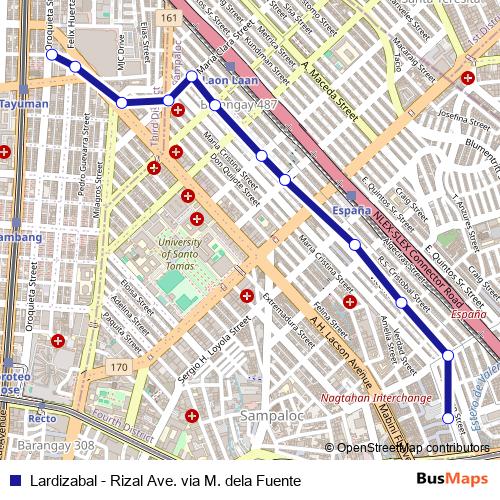 Lardizabal - Rizal Ave. via M. dela Fuente bus Line Map