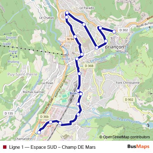 Ligne 1 bus Line Map