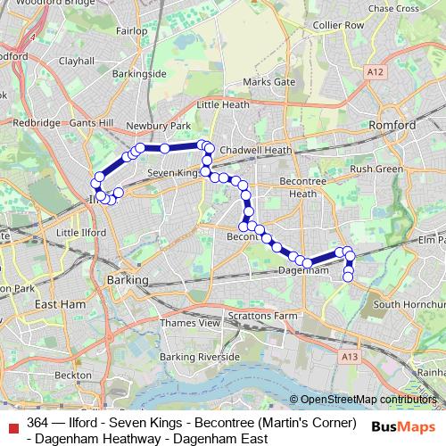 364 bus Line Map