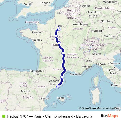 Flixbus N707 bus Line Map