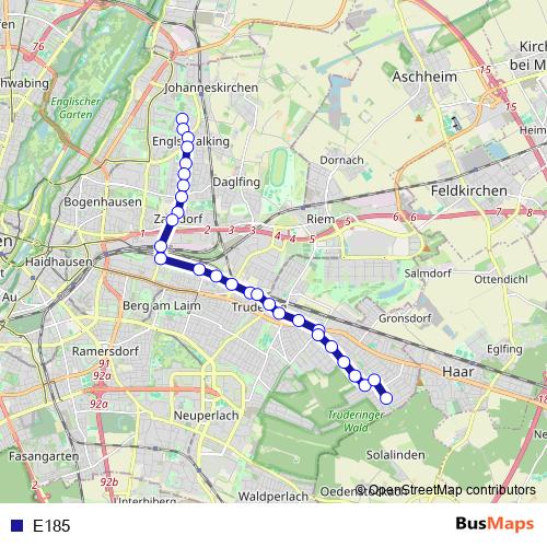 E185 bus Line Map