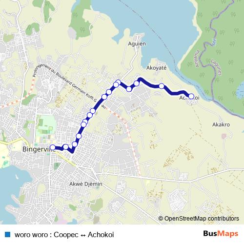 woro woro : Coopec ↔ Achokoi bus Line Map
