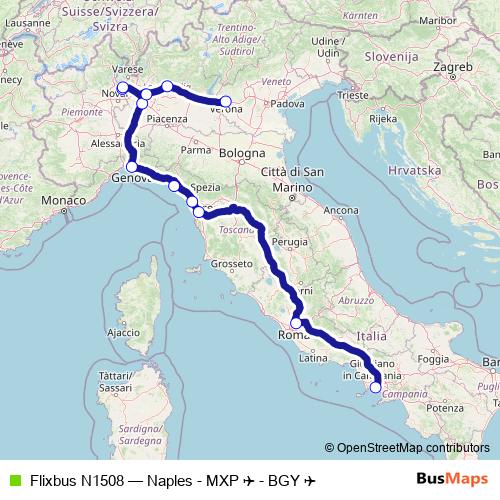 Flixbus N1508 bus Line Map