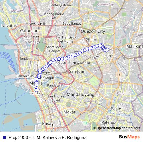 Proj. 2 & 3 - T. M. Kalaw via E. Rodriguez bus Line Map
