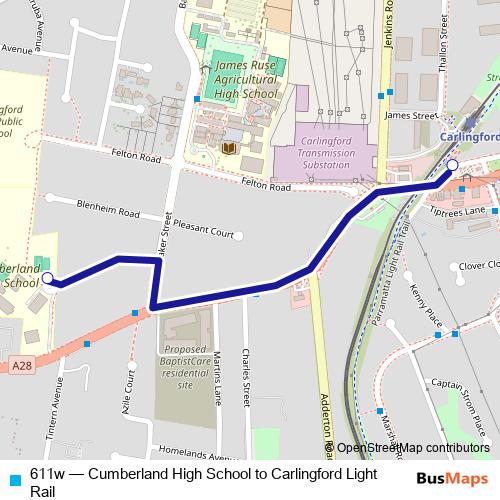 611w bus Line Map