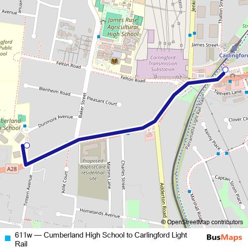 611w bus Line Map