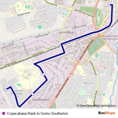 Copacabana Rank to Gomo Southerton bus Line Map