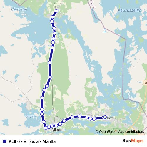 Kolho - Vilppula - Mänttä bus Line Map