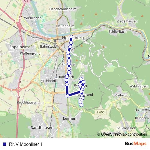RNV Moonliner 1 bus Line Map