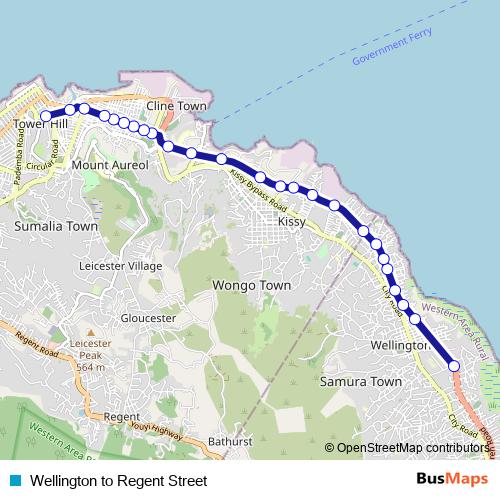 Wellington to Regent Street bus Line Map
