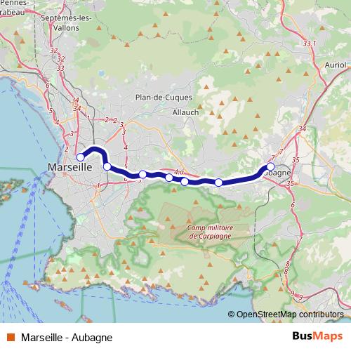 Marseille - Aubagne rail Line Map