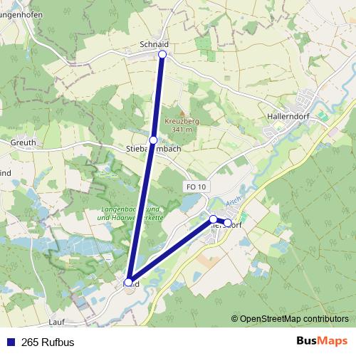 265 Rufbus bus Line Map