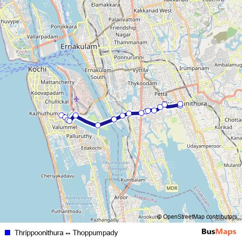 Thrippoonithura ↔ Thoppumpady bus Line Map