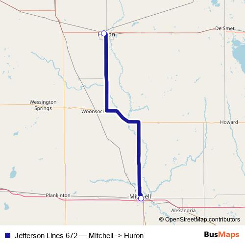 Jefferson Lines 672 bus Line Map