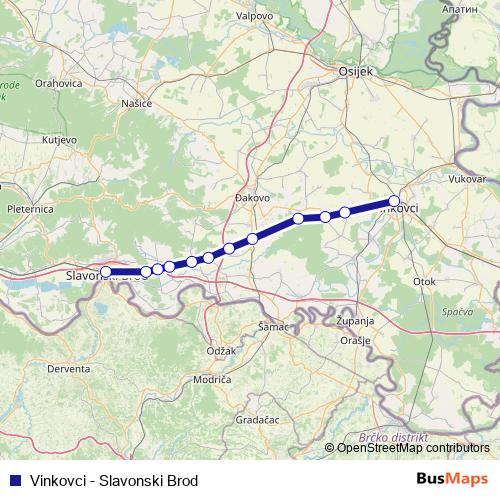Vinkovci - Slavonski Brod rail Line Map