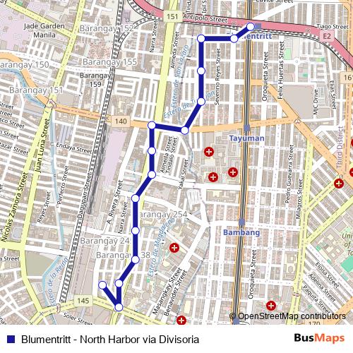 Blumentritt - North Harbor via Divisoria bus Line Map