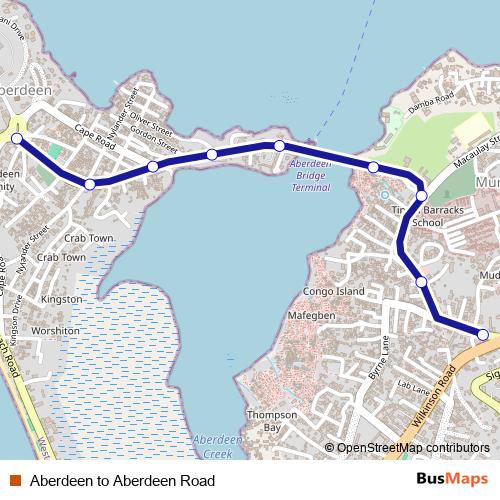 Aberdeen to Aberdeen Road bus Line Map