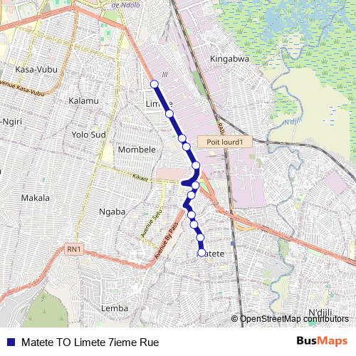 Matete TO Limete 7ieme Rue bus Line Map