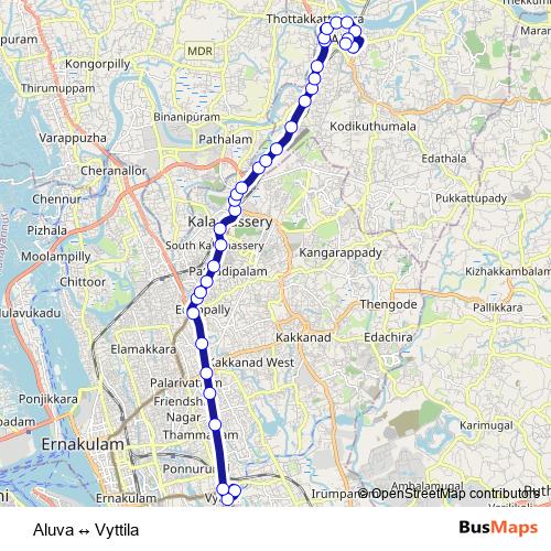 Aluva ↔ Vyttila bus Line Map