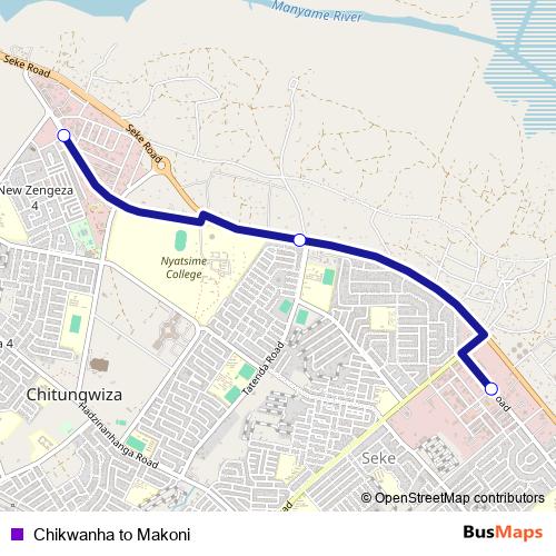 Chikwanha to Makoni bus Line Map