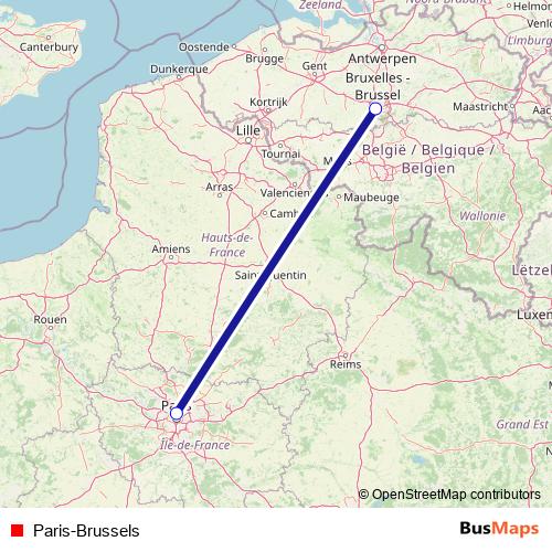 Paris-Brussels rail Line Map
