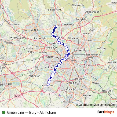 Green Line tram Line Map