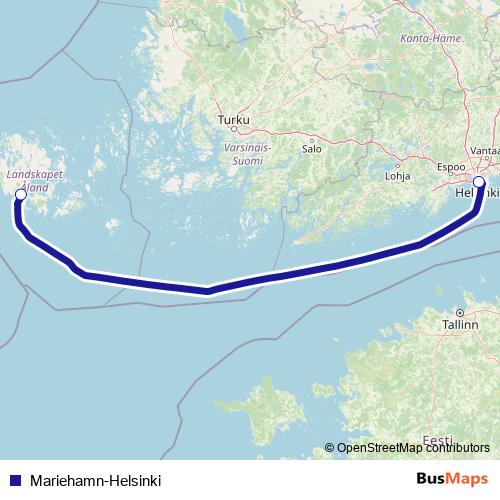 Mariehamn-Helsinki ferry Line Map