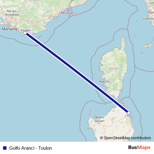 Golfo Aranci - Toulon ferry Line Map