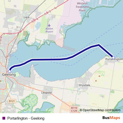 Portarlington - Geelong ferry Line Map