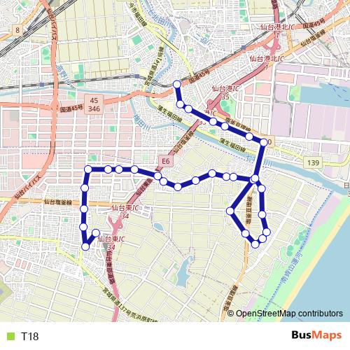 T18 bus Line Map