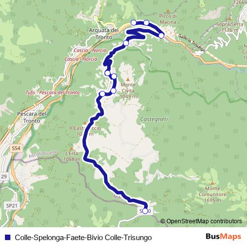Colle-Spelonga-Faete-Bivio Colle-Trisungo bus Line Map
