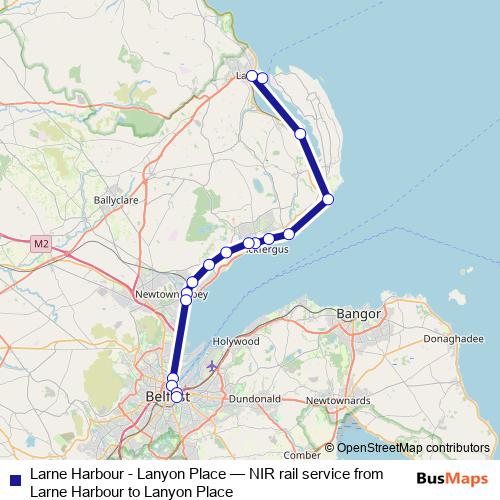 Larne Harbour - Lanyon Place rail Line Map