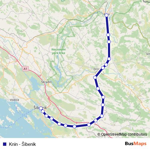 Knin - Šibenik rail Line Map