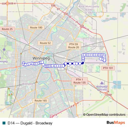D14 bus Line Map