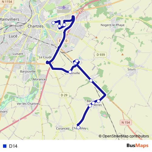 D14 bus Line Map