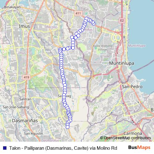 Talon - Pailiparan (Dasmarinas, Cavite) via Molino Rd bus Line Map