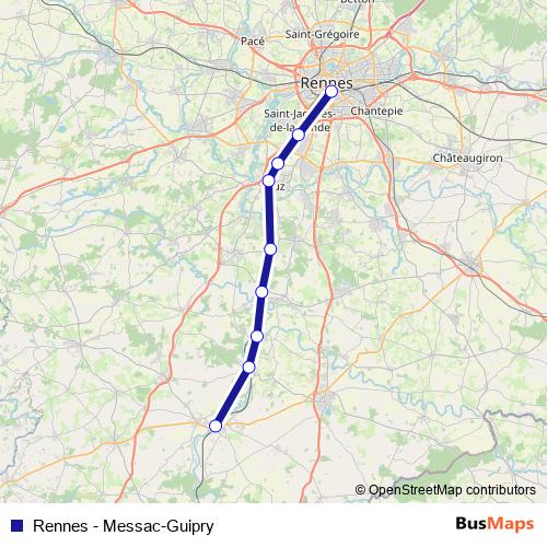 Rennes - Messac-Guipry rail Line Map