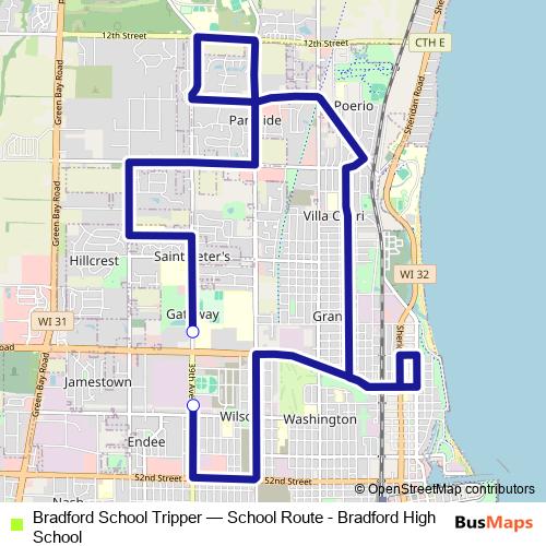 Bradford School Tripper bus Line Map