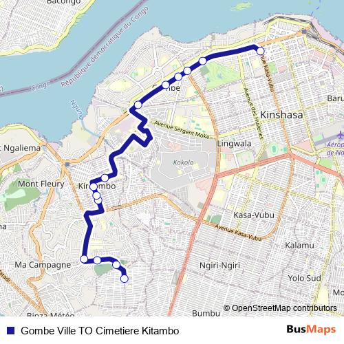 Gombe Ville TO Cimetiere Kitambo bus Line Map