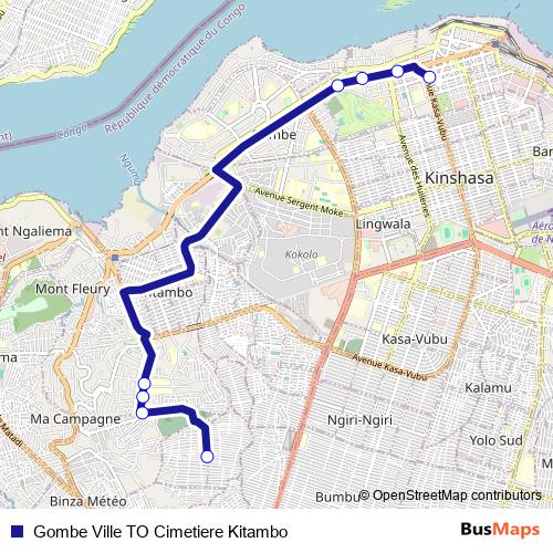 Gombe Ville TO Cimetiere Kitambo bus Line Map