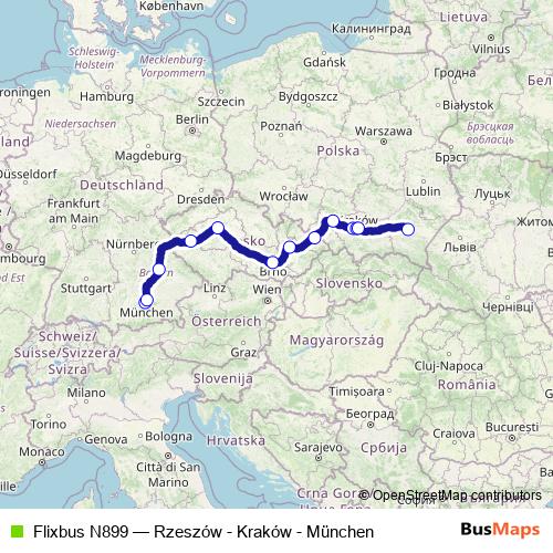 Flixbus N899 bus Line Map