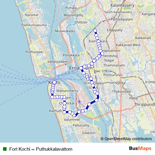 Fort Kochi ↔ Puthukkalavattom bus Line Map