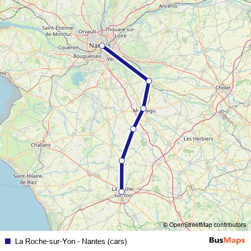 La Roche-sur-Yon - Nantes (cars) bus Line Map