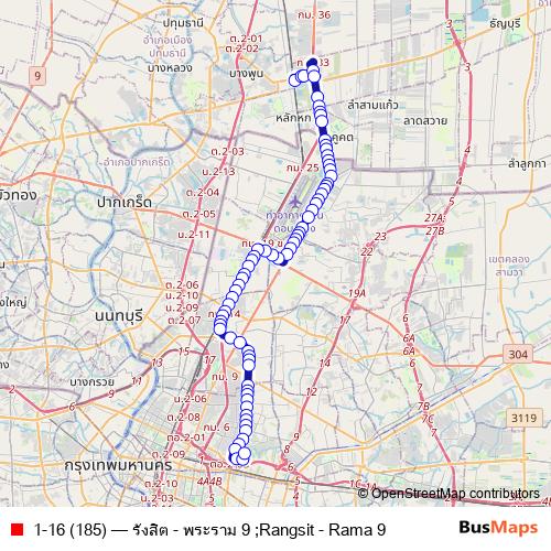 1-16 (185) bus Line Map