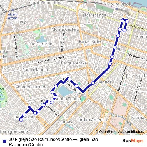 303-Igreja São Raimundo/Centro bus Line Map