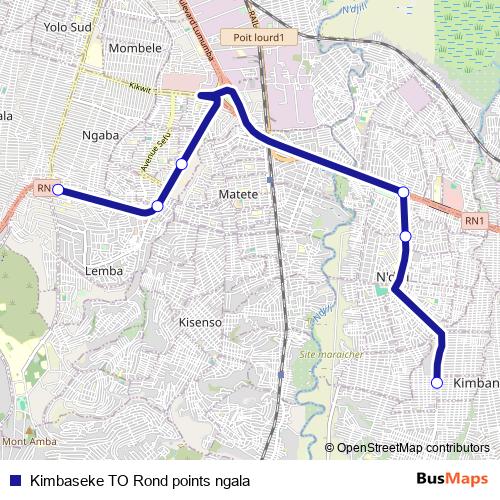 Kimbaseke TO Rond points ngala bus Line Map
