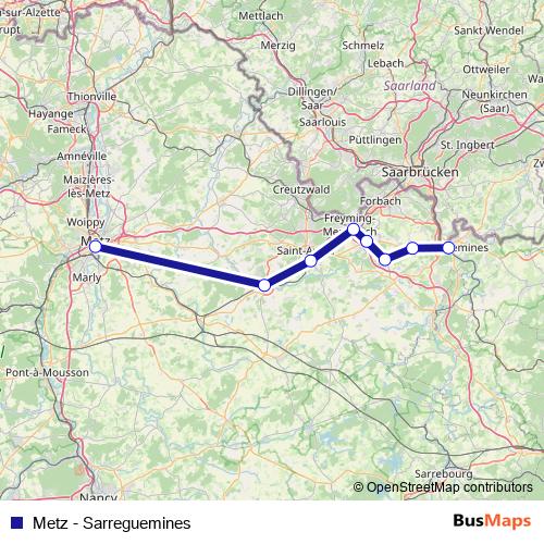 Metz - Sarreguemines bus Line Map